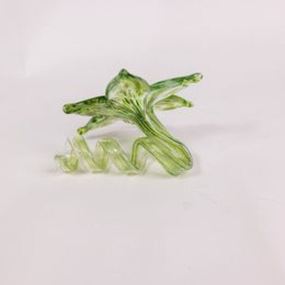 Blown Glass 6 Petal flower Green twisted stem and flecks - Picture 6 of 10